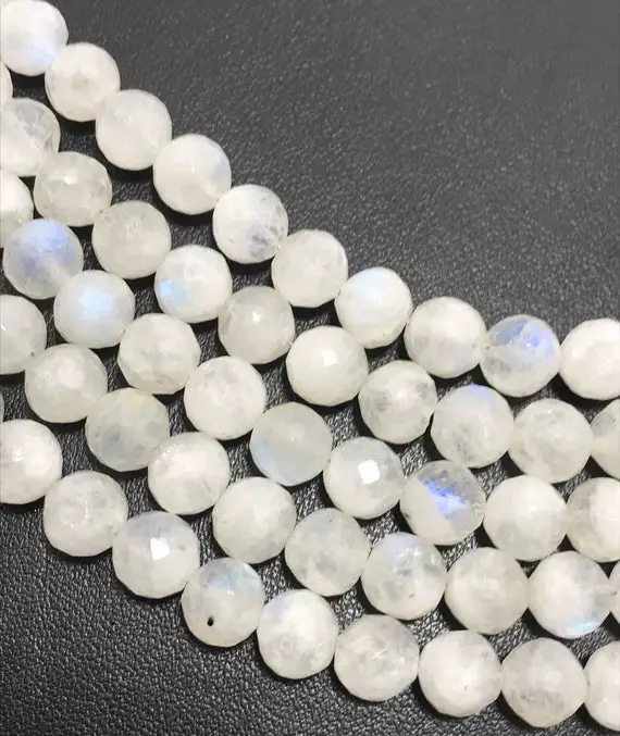 Natural Rainbow Moonstone Faceted Round Beads, 7mm To 8mm, 8 Inches, White Beads, Gemstone Beads, Semiprecious Beads