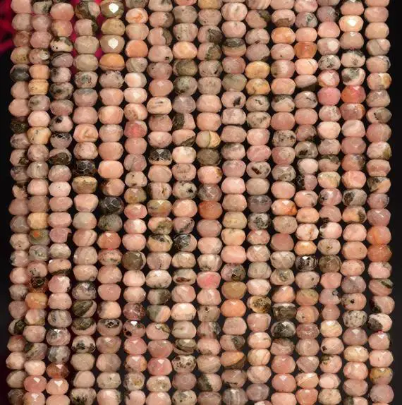 3x2mm Argentina Rhodochrosite Gemstone Grade A Micro Faceted Rondelle Loose Beads 15.5 Inch Full Strand (80009998-a201)