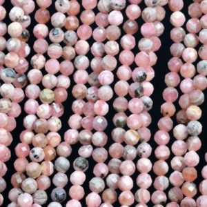 Shop Rhodochrosite Faceted Beads! Genuine Natural Rhodochrosite Loose Beads Argentina Grade AA Faceted Round Shape 3mm | Natural genuine faceted Rhodochrosite beads for beading and jewelry making.  #jewelry #beads #beadedjewelry #diyjewelry #jewelrymaking #beadstore #beading #affiliate #ad