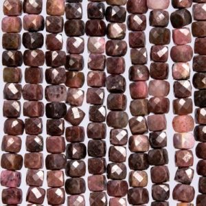 Shop Rhodonite Faceted Beads! Genuine Natural Rhodonite Gemstone Beads 4MM Pink Brown Faceted Cube A Quality Loose Beads (113046) | Natural genuine faceted Rhodonite beads for beading and jewelry making.  #jewelry #beads #beadedjewelry #diyjewelry #jewelrymaking #beadstore #beading #affiliate #ad