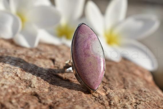 Rhodonite Ring, Marquise Ring, Rhodonite Jewelry, Sterling Silver, Bezel Ring, Boho Ring, Statement Ring, Casual, Womens Ring, Christmas