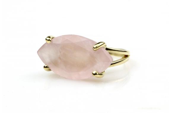 Stunning Rose Quartz Ring · Marquise Cut Gemstone Ring · Raw Quartz Ring · Pink Quartz Ring · Gold Filled Ring · Self-love Gemstone Ring