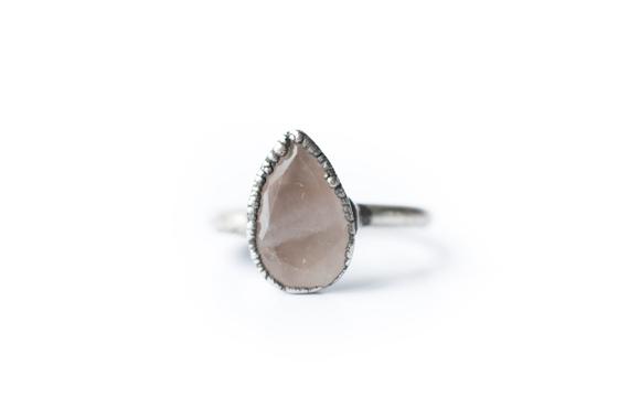 Rose Quartz Ring | Organic Stone Stacking Ring | Rose Quartz Teardrop Ring | Organic Gemstone Jewelry | Mineral Stacking Ring