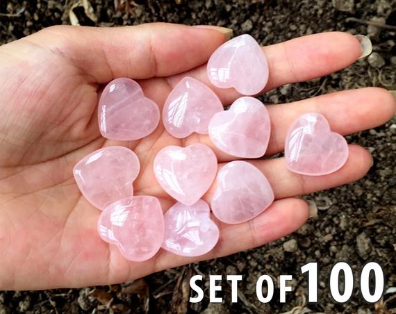 Set Of 100 Rose Quartz Heart Stone 1" Wholesale Bulk