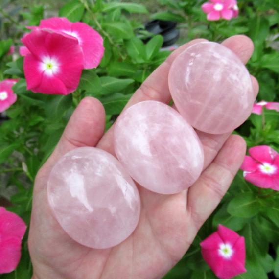 Rose Quartz Palm Stone, Natural Pink Rose Quartz