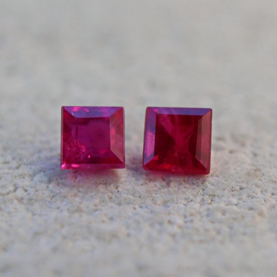 2mm Burmese Ruby Loose Square Cut Gemstone Pair Natural Calibrated Stones For Jewelry