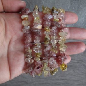 Shop Rutilated Quartz Jewelry! Rutilated Quartz and Strawberry Quartz Chip Bracelet g10 | Natural genuine Rutilated Quartz jewelry. Buy crystal jewelry, handmade handcrafted artisan jewelry for women.  Unique handmade gift ideas. #jewelry #beadedjewelry #beadedjewelry #gift #shopping #handmadejewelry #fashion #style #product #jewelry #affiliate #ad