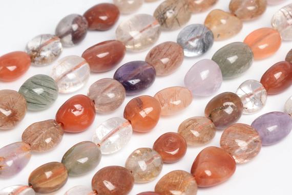 Genuine Natural Multicolor Rutilated Quartz Loose Beads Grade Aa Pebble Nugget Shape 8-10mm