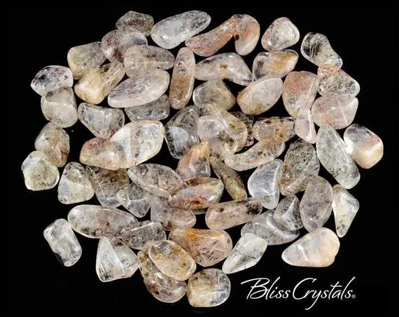 3 Rutilated Quartz W Muscovite Needles (mixed Size) Tumbled Crystals - Jewelry & Crafts Healing Crystals And Stones Set #s2