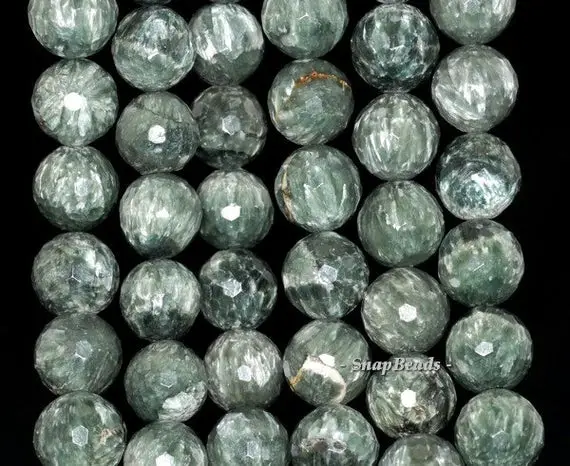 14mm Russian Seraphinite Clinochlore Gemstone Aa Green Faceted Round Loose Beads 7.5 Inch Half Strand (90181559-256)