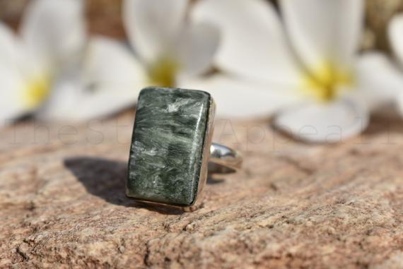 Seraphinite Ring, Sterling Silver Ring, Boho Ring, Gemstone Ring, Promise Ring, Friendship Ring, Hippie Jewelry, Christmas Gift, Wedding
