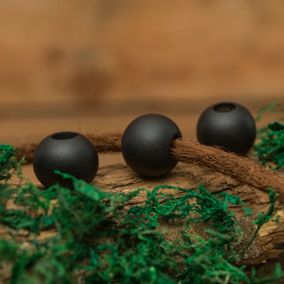 Set Of 5 Hinoki Wood Dread Beads  9.4mm Hole Size. Jewellery Making Black Colour