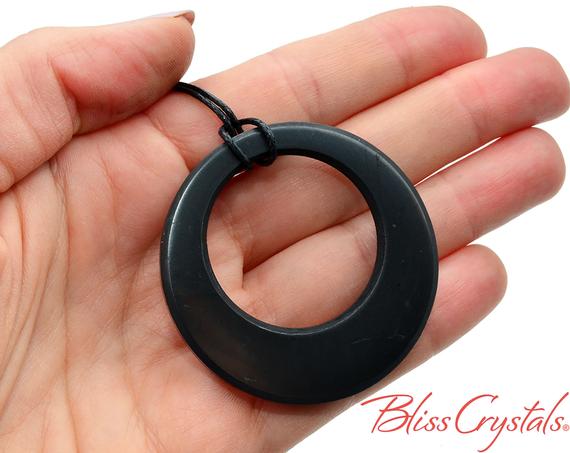 1 Shungite Stone Circle Pendant W/ Cord For Protection #st68