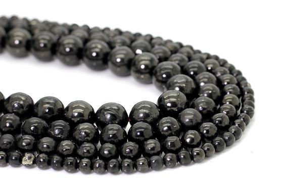 Natural Shungite Beads, Black Russian Shungite Round Gemstone Beads - 4mm 6mm 8mm 10mm - Rn125