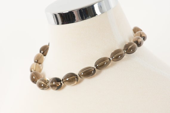 Smoky Quartz Necklace, Beadwork Single Strand Tumbled Nugget Necklace, Women's Fashion, Handmade Gemstone Jewelry