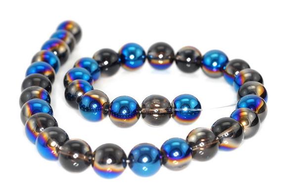 12mm Titanium Blue Smoky Quartz Gemstone Round Loose Beads 7 Inch Half Strand (90144363-b50)
