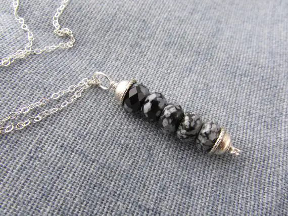 Snowflake Obsidian Pendant, Faceted Obsidian, Black And White Stone Pendant, Obsidian Necklace