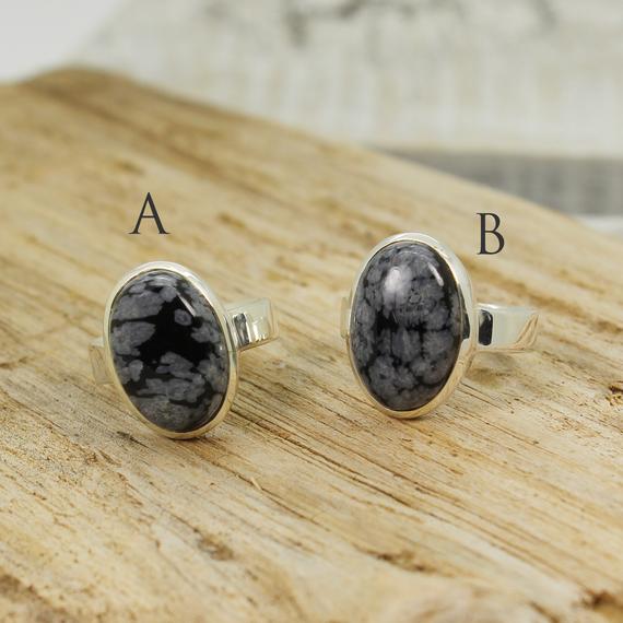 Snowflake Obsidian Ring Oval Shape Cab Of Natural Obsidian Stone Set On 925 Sterling Silver Great Quality Jewelry Nickel Free