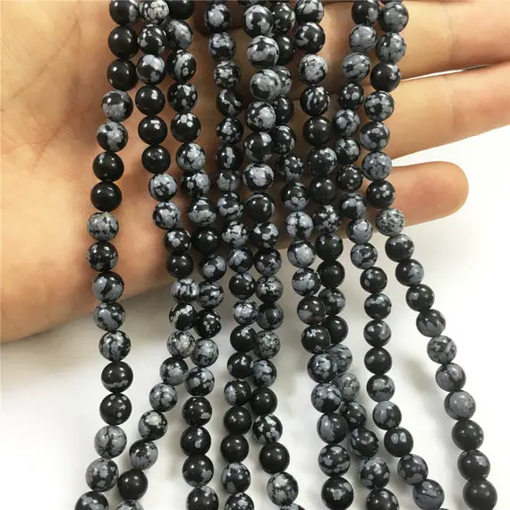 6mm Snowflake Obsidian Beads, Round Gemstone Beads, Wholesale Beads