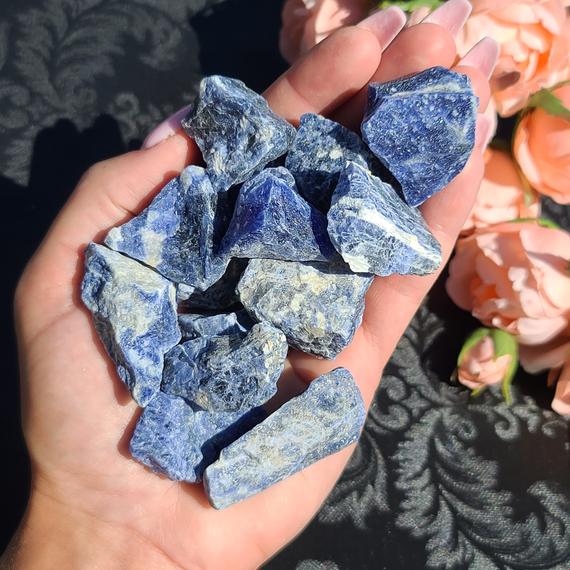 Rough Sodalite Chunks, Raw Blue And White Crystals For Tumbling, Jewelry Making, Metaphysical, Decor, Or Crystal Grids