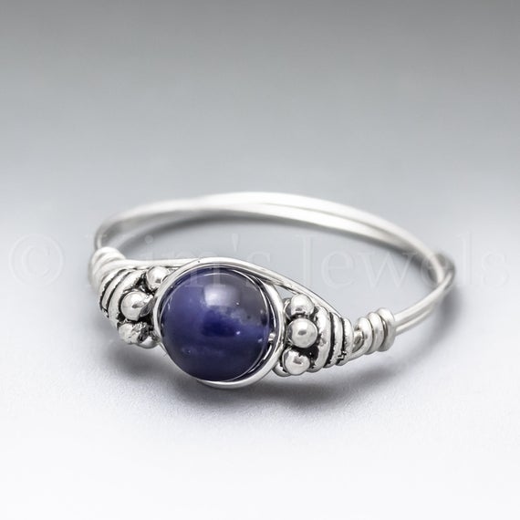 Gemmy Sodalite Bali Sterling Silver Wire Wrapped Gemstone Bead Ring - Made To Order, Ships Fast!