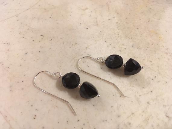 Black Earrings - Spinel Gemstone Jewellery - Sterling Silver Jewelry - Dangle - Pierced