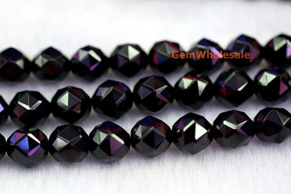 15.5“ 8mm/10mm Black Spinal Round Faceted Beads, Black Semi-precious Stone,black Color Shinning Faceted Beads, Jewelry Supply Dgw