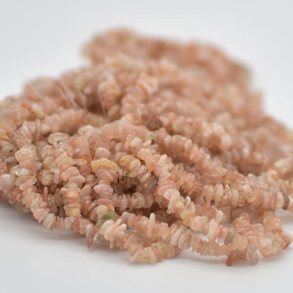 Natural Sunstone Semi-precious Gemstone Chips Nuggets Beads - 5mm - 8mm, 32" Strand
