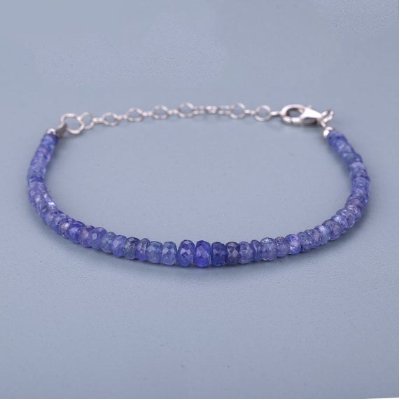 Tanzanite Bracelet Silver Chain Adjustable Bracelet Birthday Gift Party Wear Bracelet Gemstone Bracelet Beads Bracelet