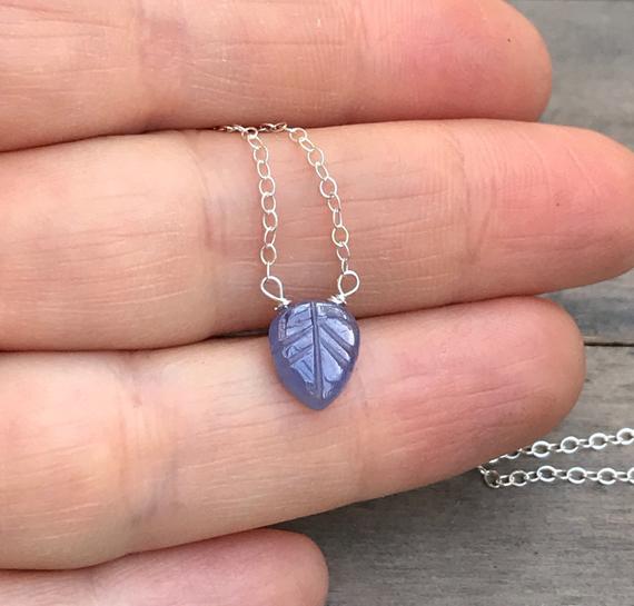 Natural Tanzanite Pendand, Periwinkle Necklace, Tiny Purple Gem, Carved Stone Charm, Sterling Silver.