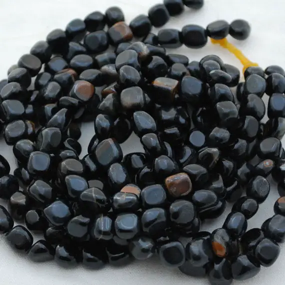 Natural Blue Tiger Eye Semi-precious Gemstone Pebble Tumbled Stone Nugget Beads - 7mm-10mm - 15" Strand