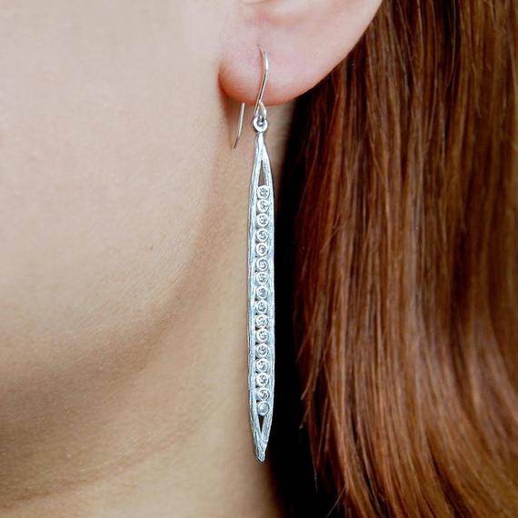 Long Sterling Silver Gemstone Dangle Earrings White Topaz Drop Earring Birthstone Earrings Modern Earring
