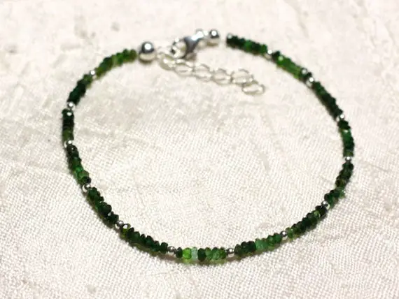 Bracelet Argent 925 Et Pierre - Tourmaline Verte Rondelles Facettées 3x2mm