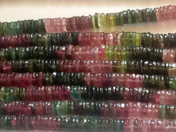 6.5-7mm Multi Tourmaline Tyres, Natural Multi Tourmaline Spacer Beads, Multi Tourmaline For Jewelry (6.5in To 13in Options)- Adg109