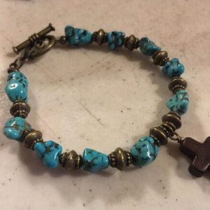 Shop Turquoise Bracelets! Turquoise Bracelet – Gemstone Jewelry – Antique Brass Jewellery – Beaded – Cross Charm – Toggle | Natural genuine Turquoise bracelets. Buy crystal jewelry, handmade handcrafted artisan jewelry for women.  Unique handmade gift ideas. #jewelry #beadedbracelets #beadedjewelry #gift #shopping #handmadejewelry #fashion #style #product #bracelets #affiliate #ad