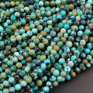 Natural Dragon Skin Turquoise Faceted 3mm 4mm Round Beads Real Genuine Natural Blue Green Turquoise Micro Faceted 15.5" Strand | Natural genuine faceted Turquoise beads for beading and jewelry making.  #jewelry #beads #beadedjewelry #diyjewelry #jewelrymaking #beadstore #beading #affiliate #ad