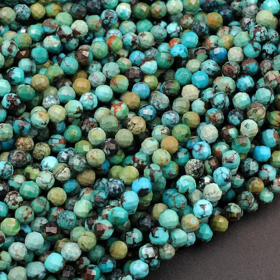 Natural Dragon Skin Turquoise Faceted 3mm 4mm Round Beads Real Genuine Natural Blue Green Turquoise Micro Faceted 15.5" Strand