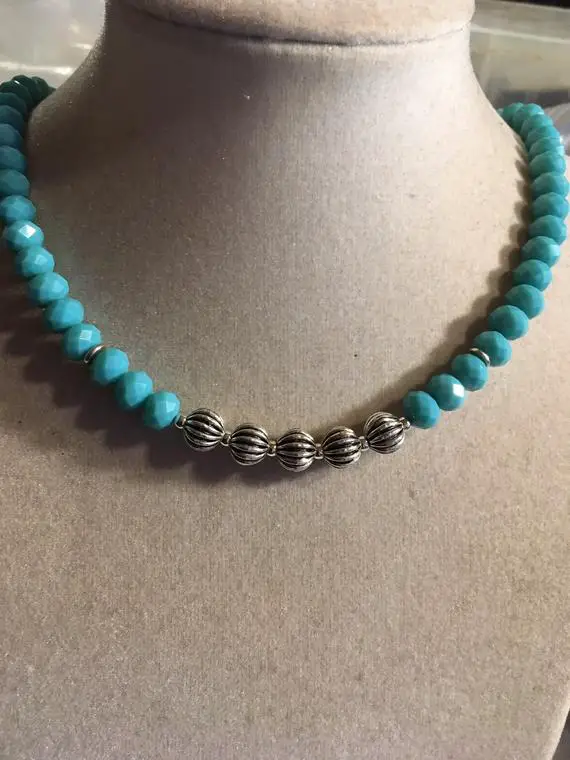 Turquoise Necklace - Crystal Jewelry - Sterling Silver Jewellery - Beaded - Fashion
