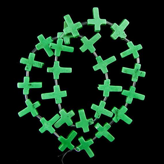 16mm Green Turquoise Cross Beads 16" Strand Gemstone