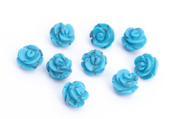 5 Beads Queen Blue Turquoise Handcrafted Beads Rose Carved Flower Stone 8mm 10mm 12mm 14mm Bulk Lot Options