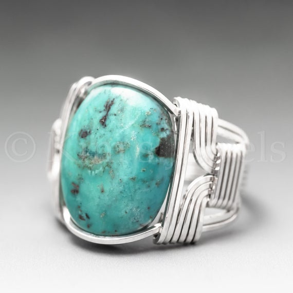 Stabilized Un-dyed Turquoise Sterling Silver Wire Wrapped Gemstone Cabochon Ring - Optional Oxidation/antiquing - Made To Order, Ships Fast!