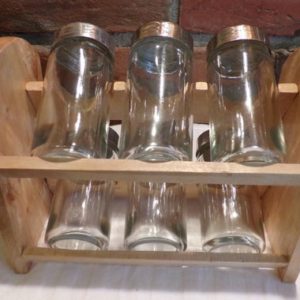 Shop Bead Storage Containers & Organizers! Vintage Countertop Wooden Spice Rack With 6 Glass Bottles, spice organizer, wood and glass storage, kitchen organizer, Morethebuckles | Shop jewelry making and beading supplies, tools & findings for DIY jewelry making and crafts. #jewelrymaking #diyjewelry #jewelrycrafts #jewelrysupplies #beading #affiliate #ad