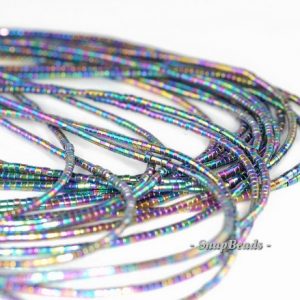 Shop Hematite Rondelle Beads! 1mm Titanium Rainbow Hematite Gemstone Heishi Rondelle Slice Loose Beads 16 inch Full Strand (90185727-839) | Natural genuine rondelle Hematite beads for beading and jewelry making.  #jewelry #beads #beadedjewelry #diyjewelry #jewelrymaking #beadstore #beading #affiliate #ad