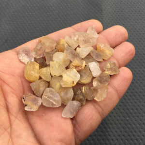 25 Golden Rutile Quartz Raw Gemstones: Unpolished Healing Crystals (10-12 MM)
