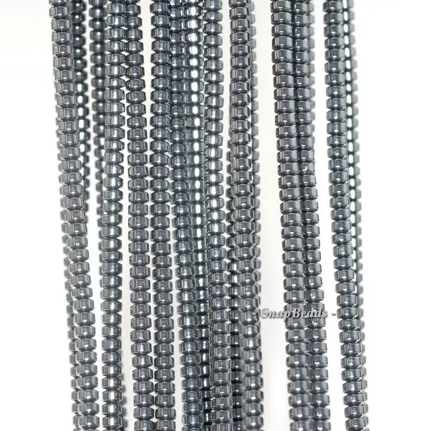 3x2mm Black Hematite Gemstone Black Rondelle Heishi 3x2mm Loose Beads 16 Inch Full Strand (90188981-149a)