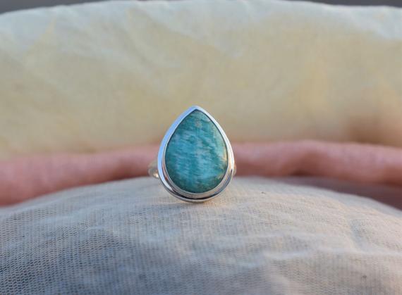 Beautiful Amazonite Pear Cab Ring, 925 Sterling Silver Ring, Womens Rings, Unique Ring, Birthstone Ring, Gifts For Her, Wedding Ring, Sale