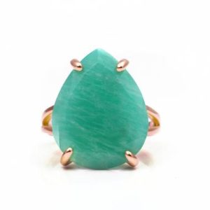 Shop Amazonite Jewelry! Amazonite Ring · Rose Gold Ring · Fashion Ring For Women · Statement Teardrop Ring · Pear Ring · Pink Gold Stone Ring · Teardrop Cut Ring | Natural genuine Amazonite jewelry. Buy crystal jewelry, handmade handcrafted artisan jewelry for women.  Unique handmade gift ideas. #jewelry #beadedjewelry #beadedjewelry #gift #shopping #handmadejewelry #fashion #style #product #jewelry #affiliate #ad
