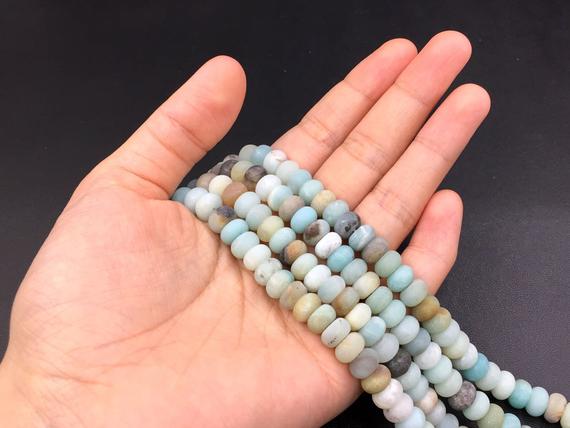 8x5mm Frosted Matte Amazonite Rondelle Beads Spacer Beads Natural Green Amazonite Gemstone Rondelles Beading Supplies 15.5"/full Strand