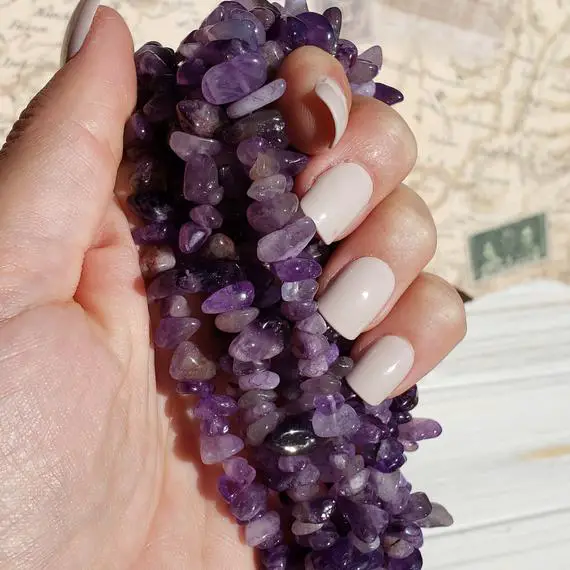 Natural Amethyst Crystal Chip Bead Strand, 5 - 9 Mm Tumbled Nugget Beads With 1mm Hole