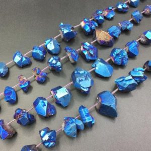 Shop Amethyst Chip & Nugget Beads! Titanium Blue Amethyst Nuggets Graduated Amethyst Points Plated Amethyst Quartz Nugget Beads Top Drilled Gemstone Amethyst Cluster Beads | Natural genuine chip Amethyst beads for beading and jewelry making.  #jewelry #beads #beadedjewelry #diyjewelry #jewelrymaking #beadstore #beading #affiliate #ad
